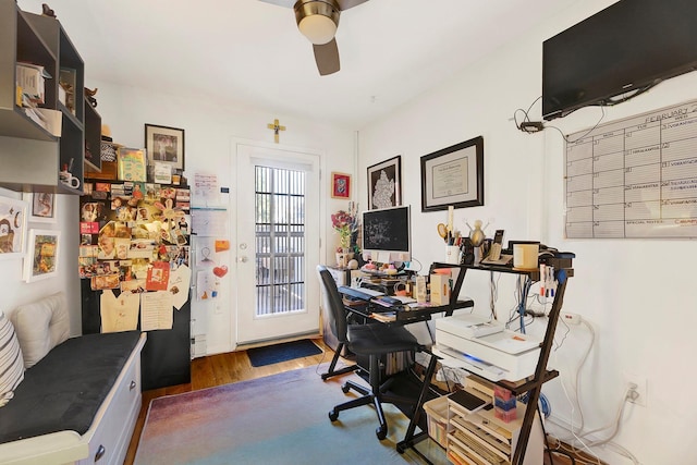 2723 Tilden Ave, Brooklyn, NY 11226 - home office featuring a ceiling fan and wood finished floors