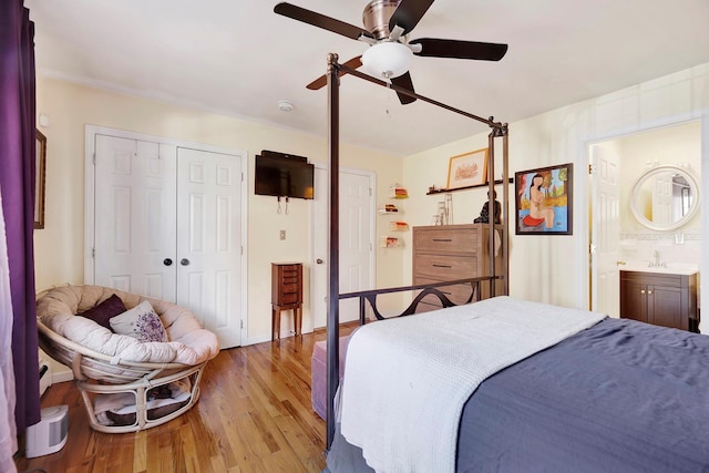 2723 Tilden Ave, Brooklyn, NY 11226 - bedroom featuring light wood-style floors, a closet, ceiling fan, and ensuite bath