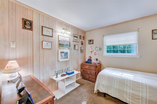 15 Eastover Dr, East Northport, NY 11731 - carpeted bedroom with wooden walls and crown molding