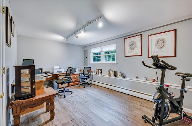 15 Eastover Dr, East Northport, NY 11731 - office area with rail lighting, wood finished floors, and electric panel