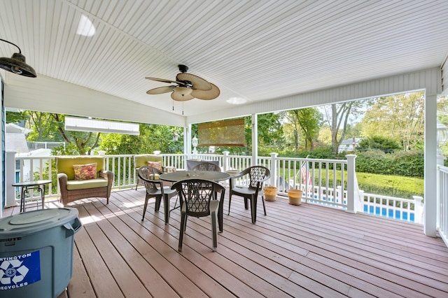 15 Eastover Dr, East Northport, NY 11731 - deck featuring ceiling fan and outdoor dining area