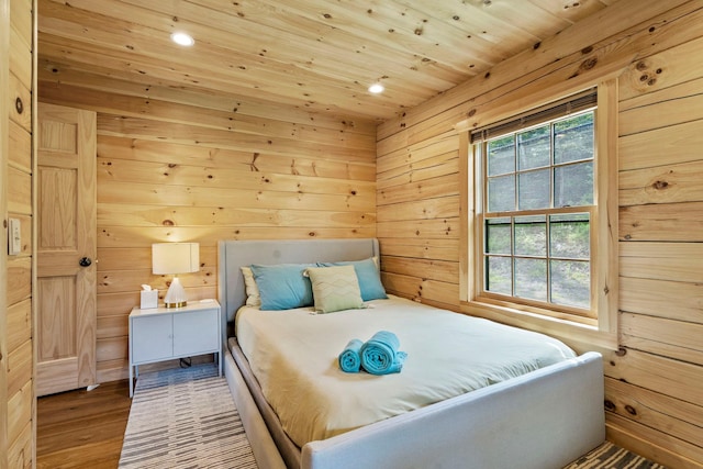 892 Durham Rd, Gilboa, NY 12076 - bedroom with wooden ceiling, wood finished floors, wooden walls, and recessed lighting