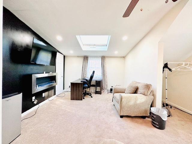 21 Pennwood Dr, Mastic Beach, NY 11951 - office space with light carpet, a skylight, a ceiling fan, and recessed lighting