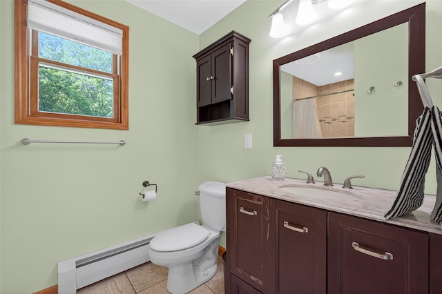 4 Mary Ann Ave, Saugerties, NY 12477 - full bathroom featuring baseboard heating, vanity, tile patterned flooring, and a shower with curtain