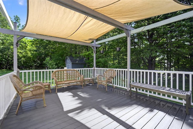 4 Mary Ann Ave, Saugerties, NY 12477 - wooden terrace featuring a shed and view of scattered trees