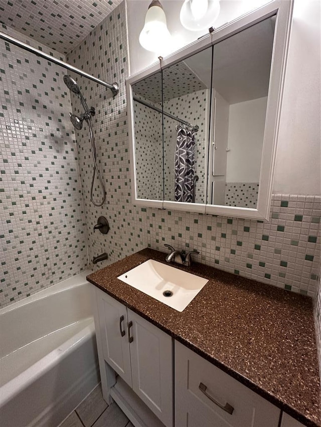 23 Kemble Ave, Cold Spring, NY 10516 - full bath with vanity, shower / washtub combination, tasteful backsplash, and tile walls