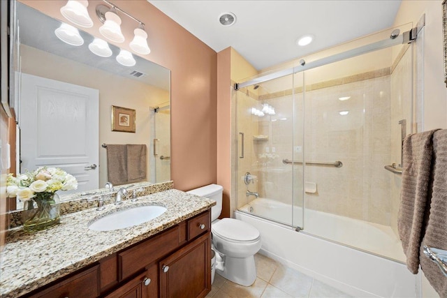 102 Paget Ln, Massapequa, NY 11758 - bathroom featuring vanity, bath / shower combo with glass door, and tile patterned floors