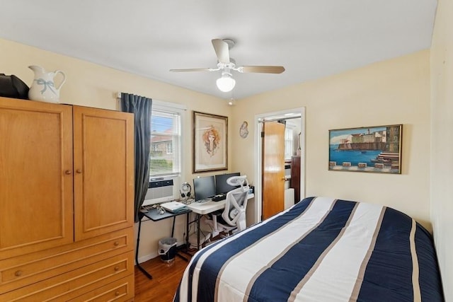 3211 204th St, Bayside, NY 11361 - bedroom featuring wood finished floors, a ceiling fan, and cooling unit