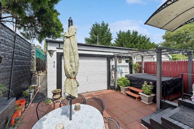3211 204th St, Bayside, NY 11361 - view of patio / terrace featuring a hot tub and a pergola