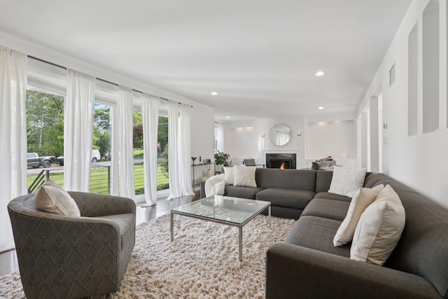 187 Thornbury Rd, Scarsdale, NY 10583 - living area featuring a warm lit fireplace, recessed lighting, and wood finished floors