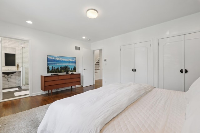 187 Thornbury Rd, Scarsdale, NY 10583 - bedroom with two closets, wood finished floors, recessed lighting, and ensuite bathroom