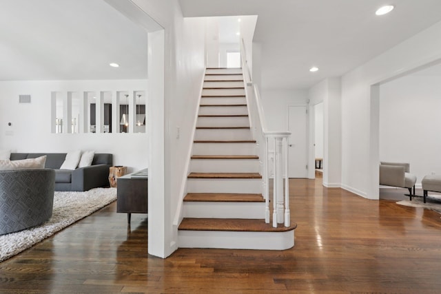 187 Thornbury Rd, Scarsdale, NY 10583 - staircase featuring wood finished floors and recessed lighting