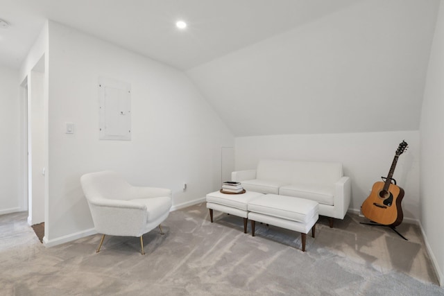 187 Thornbury Rd, Scarsdale, NY 10583 - living area featuring electric panel, carpet floors, and lofted ceiling