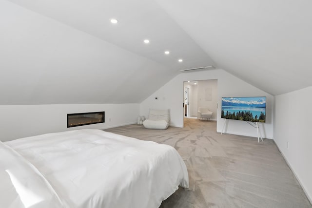 187 Thornbury Rd, Scarsdale, NY 10583 - bedroom with light carpet, lofted ceiling, and recessed lighting