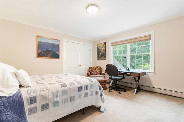 4 Hidden Valley Way, Bedford, NY 10506 - carpeted bedroom with crown molding, a closet, and an office area
