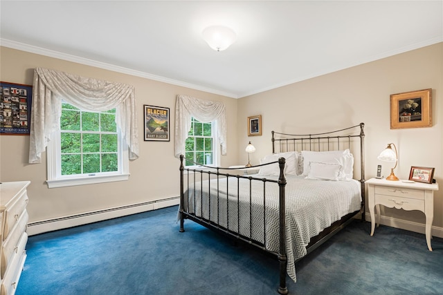 4 Hidden Valley Way, Bedford, NY 10506 - bedroom featuring baseboard heating, carpet flooring, and ornamental molding