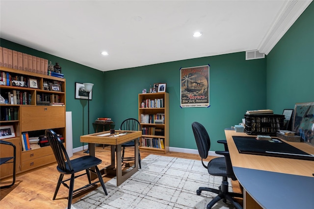 4 Hidden Valley Way, Bedford, NY 10506 - office with recessed lighting, light wood-type flooring, and ornamental molding