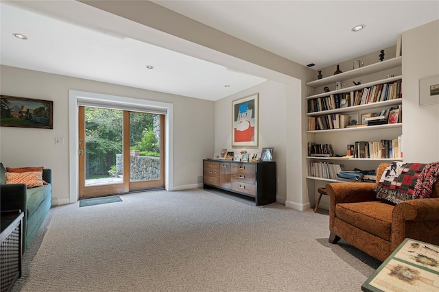 4 Hidden Valley Way, Bedford, NY 10506 - living area with carpet flooring, recessed lighting, and built in shelves