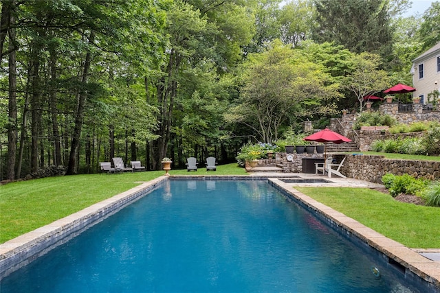 4 Hidden Valley Way, Bedford, NY 10506 - outdoor pool featuring a lawn and a patio