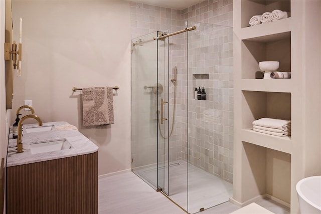 252 Swamp Pond Rd, Narrowsburg, NY 12764 - bathroom with a shower stall and double vanity