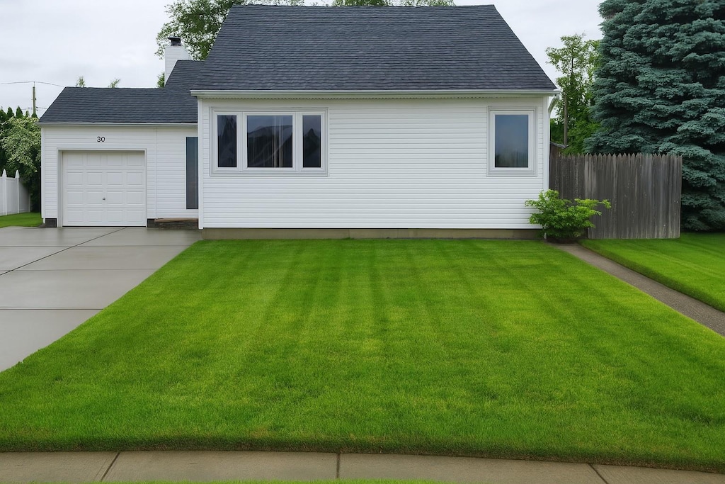 50 Curtis Pl, Bethpage, NY 11714 - view of front of home featuring an attached garage, a chimney, and concrete driveway