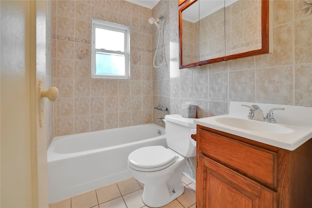 33 Park Cir, New Hyde Park, NY 11040 - full bathroom with tile walls,  shower combination, vanity, and tile patterned flooring