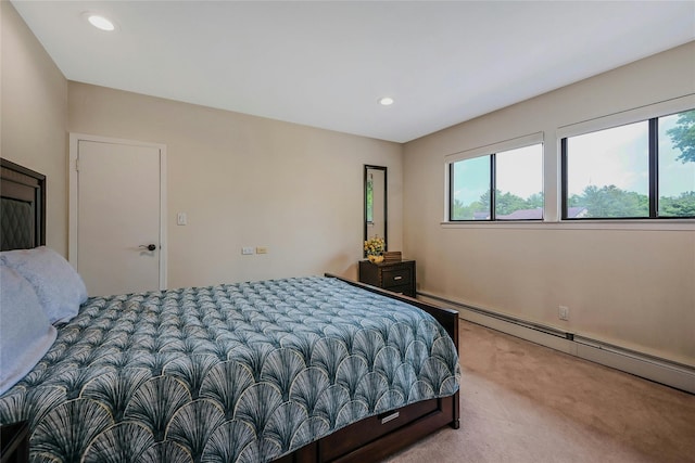 160 Coachman Pl E, Syosset, NY 11791 - bedroom featuring a baseboard heating unit, multiple windows, carpet, and recessed lighting