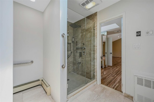 160 Coachman Pl E, Syosset, NY 11791 - full bath with a baseboard heating unit, a shower stall, and radiator
