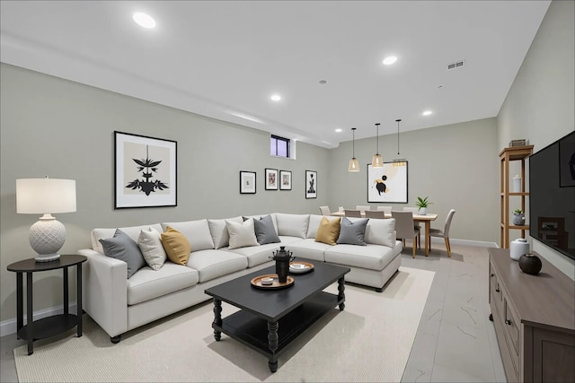 160 Coachman Pl E, Syosset, NY 11791 - living area featuring recessed lighting and light marble finish floors