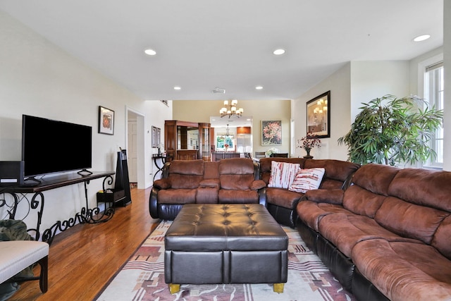 2 Harbor Ln Unit 301, New Rochelle, NY 10805 - living area featuring a chandelier, wood finished floors, and recessed lighting