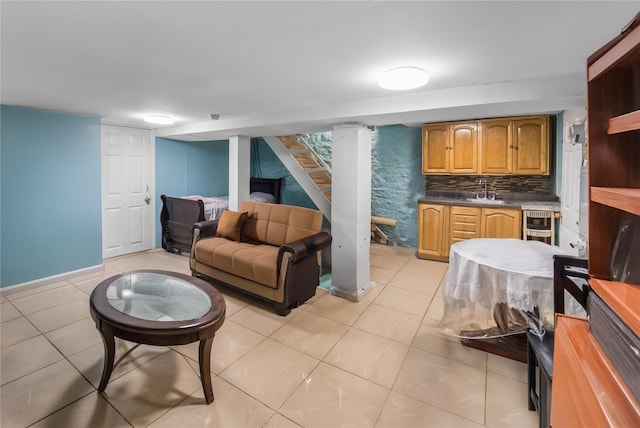 2370 Atlantic Ave, Brooklyn, NY 11233 - living area featuring light tile patterned flooring and stairway