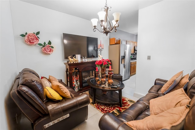 2370 Atlantic Ave, Brooklyn, NY 11233 - living area with a chandelier and light tile patterned flooring