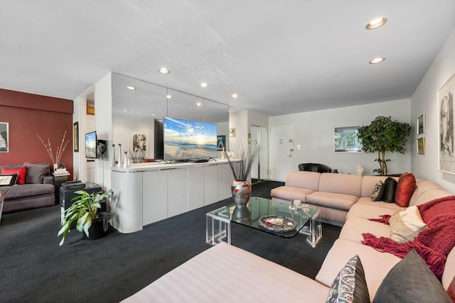 25 Chapel Pl Unit 2D, Great Neck, NY 11021 - carpeted living room with recessed lighting