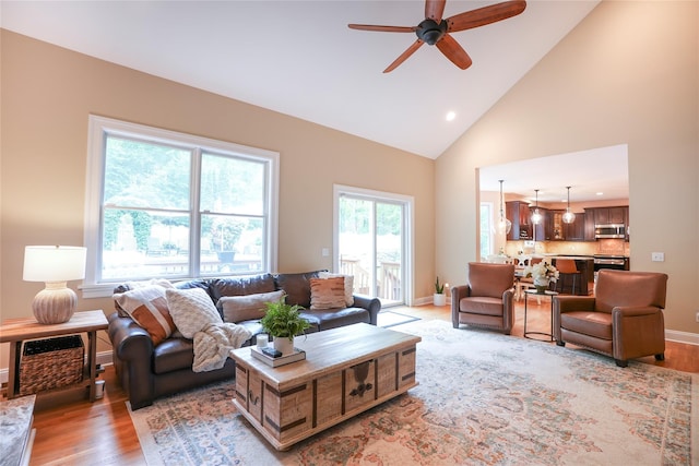 212 Weber Hill Rd, Carmel, NY 10512 - living area with a ceiling fan, light wood-style flooring, recessed lighting, and high vaulted ceiling