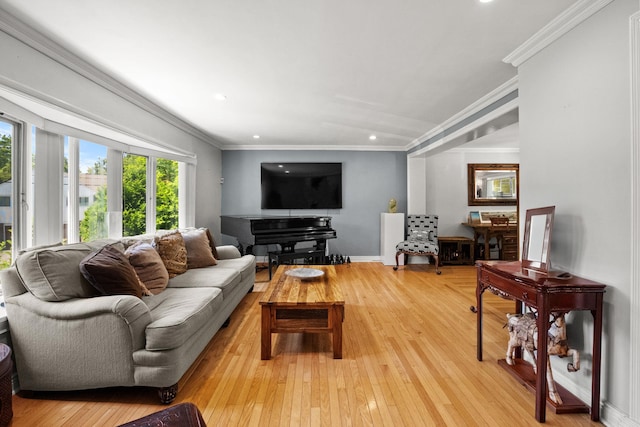 63 Bonnie Meadow Rd, Scarsdale, NY 10583 - living room featuring healthy amount of natural light, recessed lighting, light wood finished floors, and crown molding