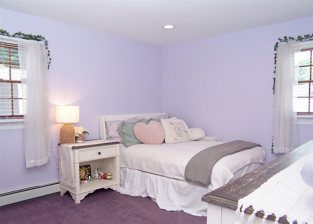 68 Palmer Dr, Sayville, NY 11782 - bedroom featuring a baseboard heating unit, carpet flooring, and recessed lighting