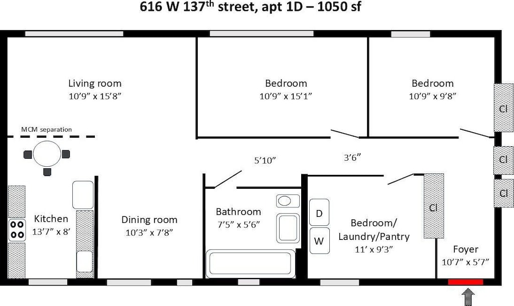 616 W 137th St Unit 1D, New York Manhattan, NY 10031 - view of property floor plan