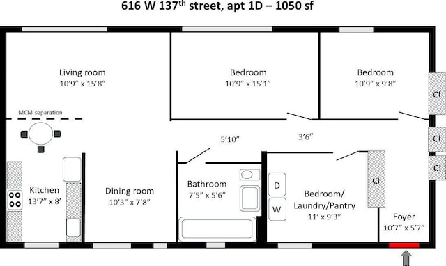 616 W 137th St Unit 1D, New York Manhattan, NY 10031 - view of property floor plan