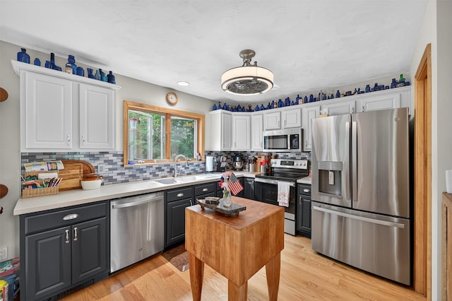 189 School House Rd, Middletown, NY 10940 - kitchen featuring stainless steel appliances, white cabinets, tasteful backsplash, gray cabinets, and light countertops