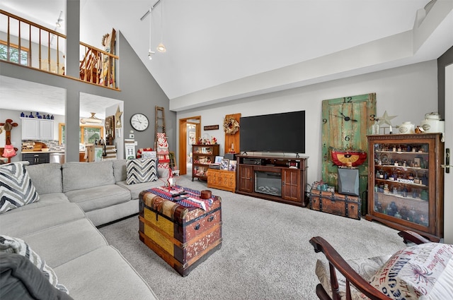 189 School House Rd, Middletown, NY 10940 - living room featuring carpet floors and high vaulted ceiling