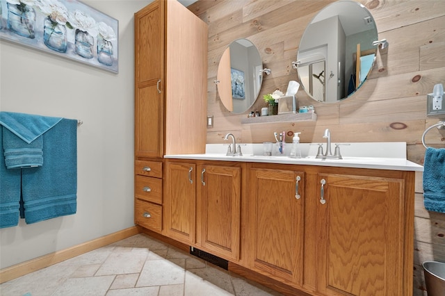 189 School House Rd, Middletown, NY 10940 - bathroom with double vanity and stone tile flooring