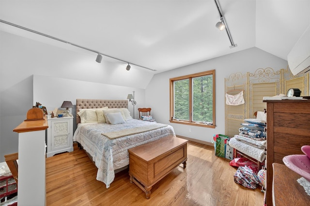 189 School House Rd, Middletown, NY 10940 - bedroom featuring rail lighting, lofted ceiling, and light wood finished floors