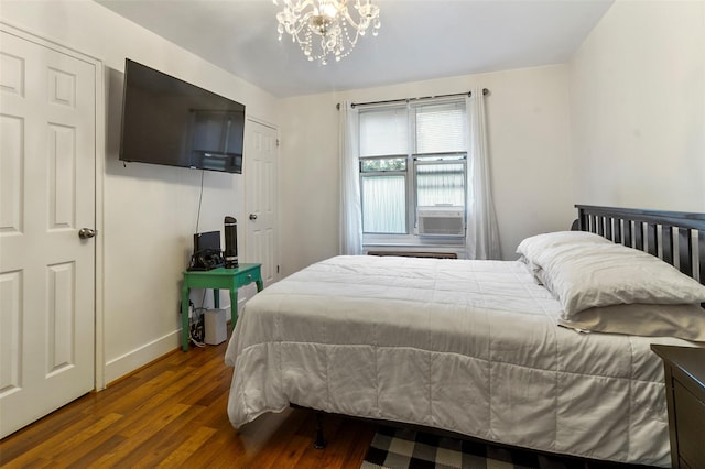 84 Spruce St Unit 1A, Yonkers, NY 10701 - bedroom with wood finished floors, a chandelier, and cooling unit
