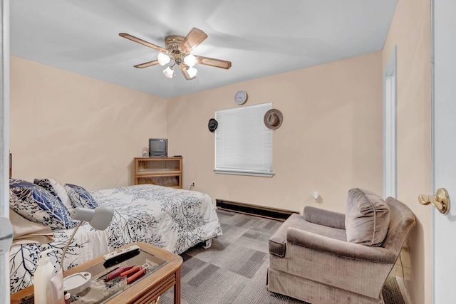 156 Creamery Rd Unit Tr20, Swan Lake, NY 12783 - carpeted bedroom with ceiling fan and a baseboard heating unit