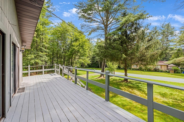 156 Creamery Rd Unit Tr20, Swan Lake, NY 12783 - deck featuring a yard and view of wooded area