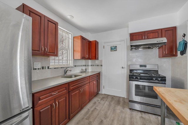 5802 201st St, Bayside, NY 11364 - kitchen with stainless steel appliances, under cabinet range hood, light wood-style flooring, and tasteful backsplash