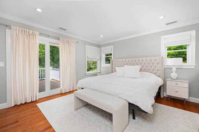 1299 Williams Dr, Shrub Oak, NY 10588 - bedroom featuring wood finished floors, access to exterior, recessed lighting, and ornamental molding