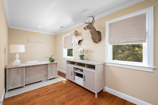 1299 Williams Dr, Shrub Oak, NY 10588 - office area featuring wood finished floors, crown molding, and recessed lighting