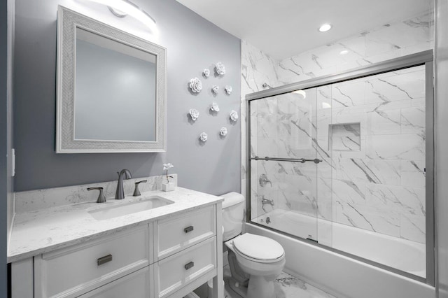 1299 Williams Dr, Shrub Oak, NY 10588 - bathroom featuring marble finish flooring, vanity, and shower / bath combination with glass door