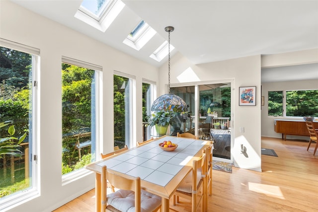 8 Braemer Rd, East Setauket, NY 11733 - sunroom / solarium with a skylight, plenty of natural light, wood finished floors, and lofted ceiling